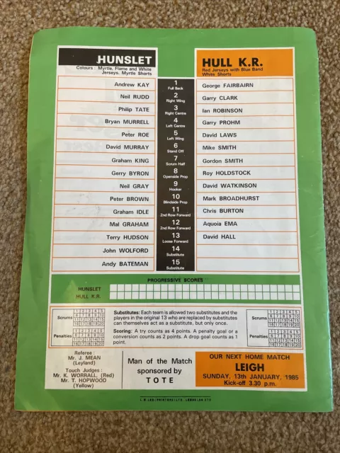26/12/1984 Rugby League Programme: At Leeds United - Hunslet v Hull K.R 2
