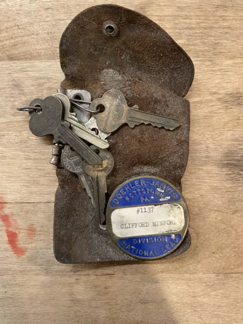 Antique Factory Identification Work Tag With Work Keys Still Attached