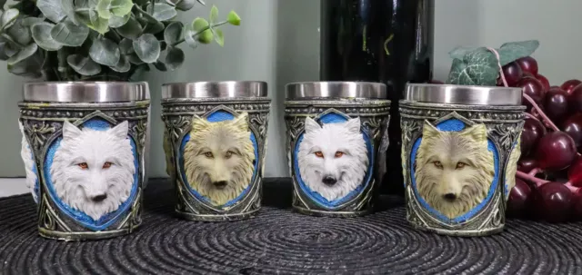 Mythical Fantasy Albino And Gray Wolf Shot Glasses 2-Ounce Set Of 4 Novelties