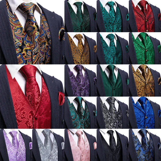 Mens Formal Wedding Waistcoat Paisley Floral Suit Vest Slim Tuxedo Silk Tie Set