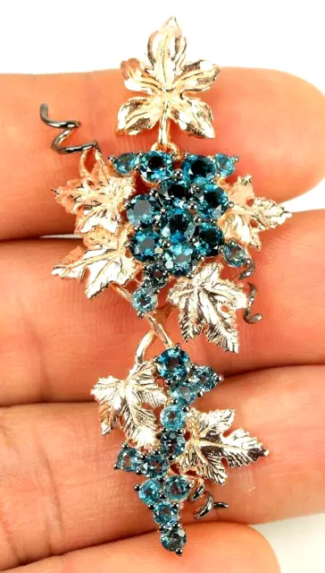 AAA London Blue Topaz 925 Silver & Gold Grapes Pendant Necklace