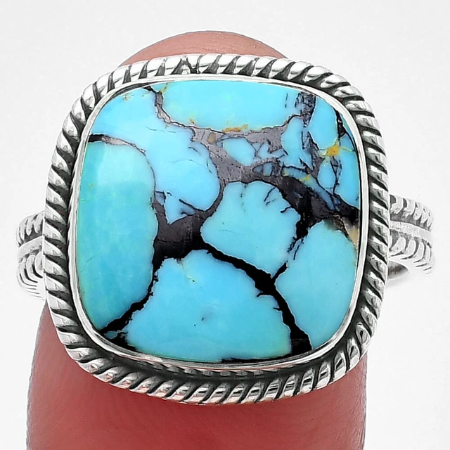 Lucky Charm Tibetan Turquoise 925 Sterling Silver Ring s.8.5 Jewelry R-1065