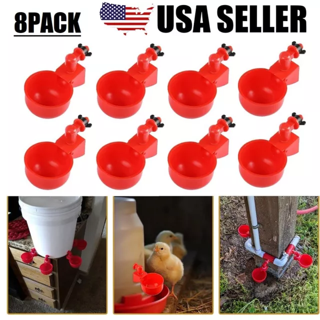 8Pcs Automatic Watering Large Cups Poultry Drinker Waterer Chicken Duck Feeder