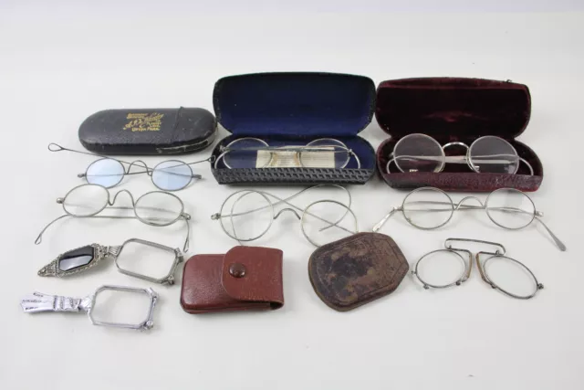 Spectacles Glasses Antique Vintage Assorted Inc Cases, Pince Nez, Metal Joblot
