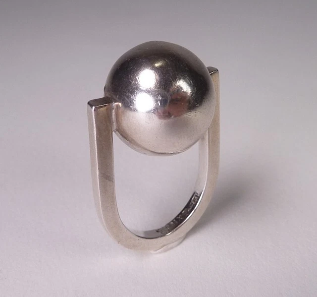 Vintage Modernist Sterling Minimal Ball & U-Band Ring, AAE Taxco Mexico ‘50s