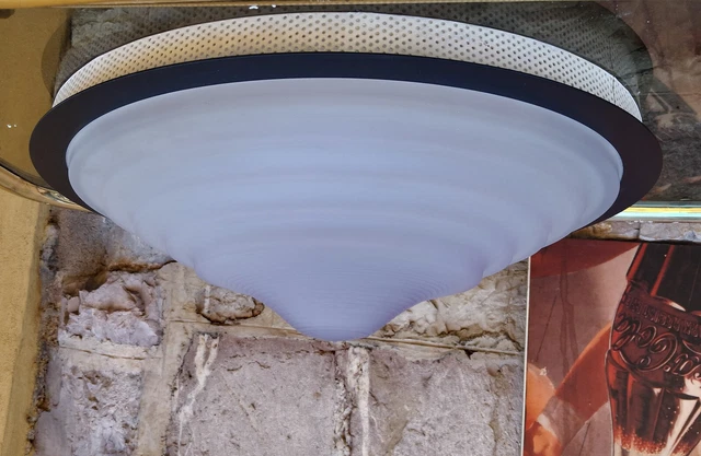 VINTAGE MID CENTURY FLUSH MOUNT CEILING LAMP VIOLET GLASS AND METAL ITALY 1970s