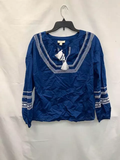 MSRP $38 Style Co Embroidered Peasant Top Peony Blue Size Medium