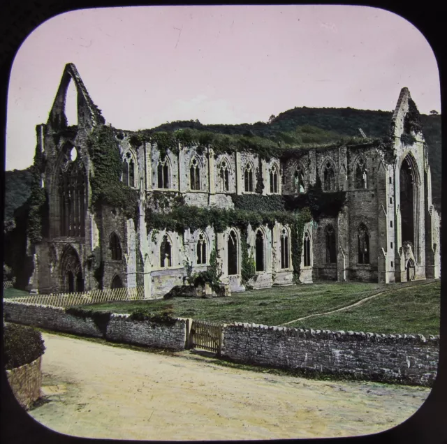 STUNNING Glass Magic Lantern Slide TINTERN ABBEY C1890 VICTORIAN PHOTO WALES