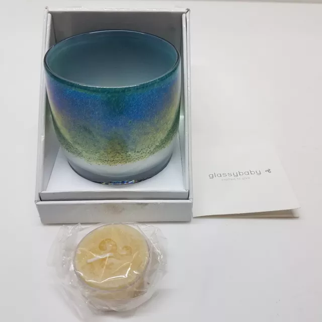 Glassybaby Mother Earth Green/Blue Shimmering Glass Votive Candle Holder