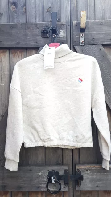 Girls Grey Marl Heart Roll Neck Sweatshirt Age 9-10 From Marks And Spencer BNWT