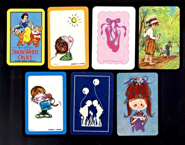 7 Miniature Swap Playing Cards Snow White Girls & Dog Ballet Pumps Retro Girls 7 Miniature Swap Playing Cards Snow White Girls & Dog Ballet Pumps Retro Girls
