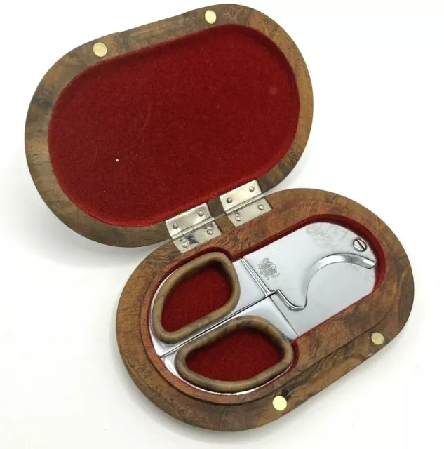 Treasurer Finest Steel Cigar Cutter with Burl Walnut Pocket Holder Box