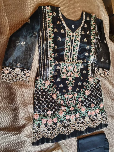 Pakistani Indian Girls Eid Wedding Party Dress Kameez Suit size 32~ 8-9yr Black