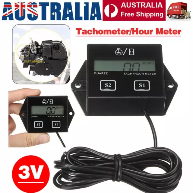 Digital Tachometer Tach Hour Meter Motor ATV Engine Inductive Gauge Waterproof