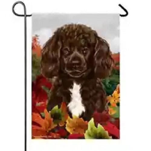 Fall Garden Flag (TB) - Chocolate and White Portuguese Water Dog 139141
