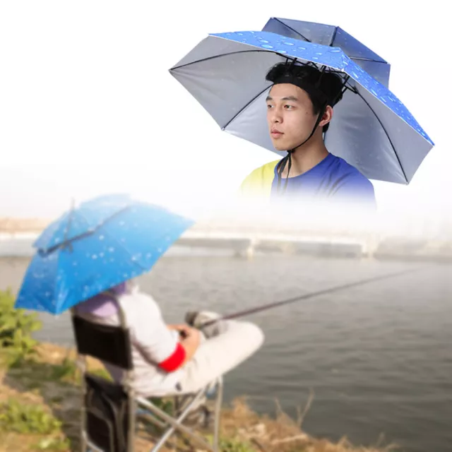 JY (Raindrop Blue)77cm Sunscreen Windproof Head Mounted Umbrella Top Folding Hat