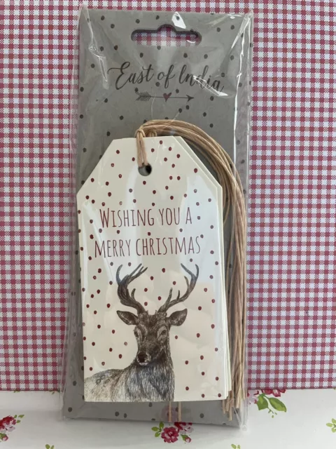 Set of 6 - East of India STAG Gift Tags - Wishing You A Merry Christmas