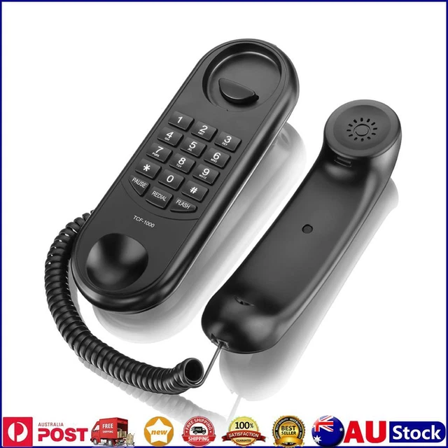 Corded Phone Wall Mountable Landline Telephone Big Button for Home (Black)