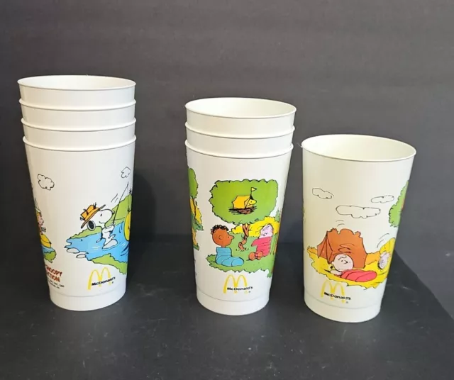 Lot of 8 Vintage McDonalds Camp Snoopy Plastic Cups Peanuts Gang Charlie Brown