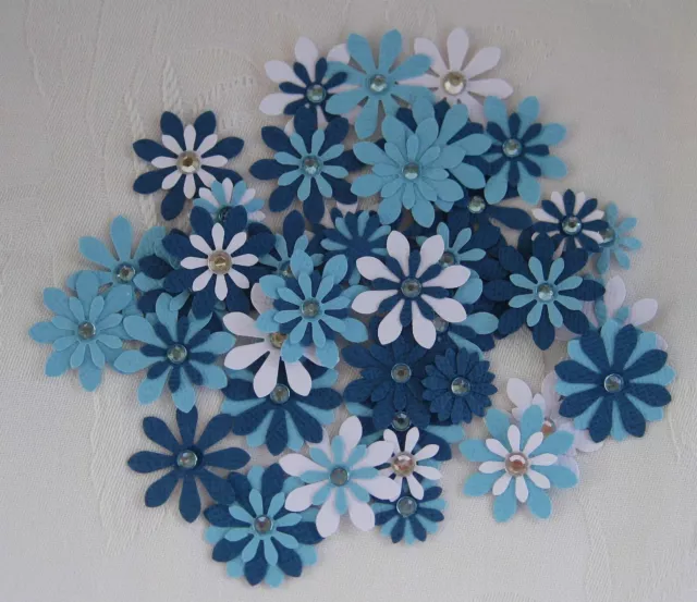 Flower Embellishments BLUE,  40 pieces with Rhinestones