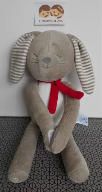 DOUDOU OB OBAIBI OKAIDI LAPIN CHIEN GRIS ECHARPE ROUGE RAYE 40 cm D1277