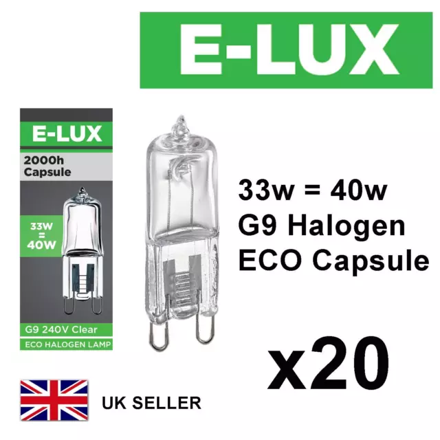 20x G9 33w=40w E-LUX DIMMABLE ECO HALOGEN ENERGY SAVING bulbs Capsule 240V