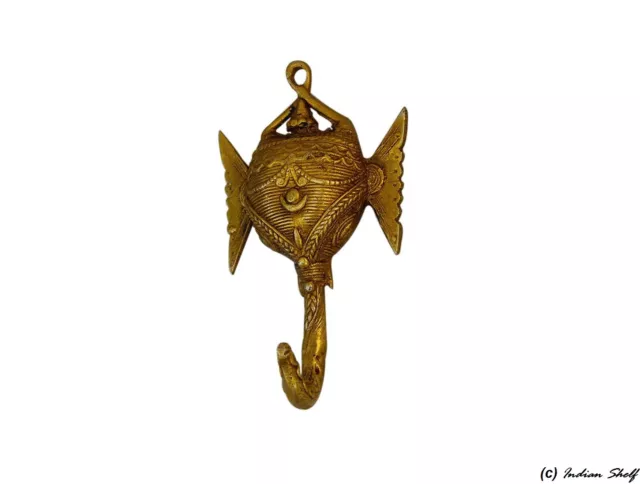 Antique Brass Lord Ganesha Wall Hooks Hangers Holder Hanging Coat Towel Clothes