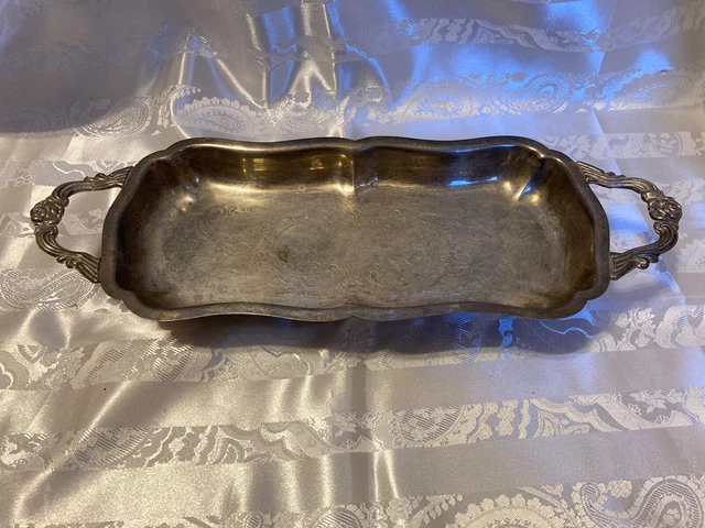 ENGLISH SILVER MFG Corp by Leonard Silver Etched Tray, Handles, Footed 14"