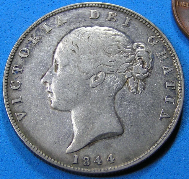 UK Great Britain Half Crown .925 Silver Coin, 1844 Victoria, 32 mm 14.14 grams