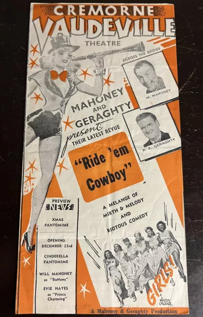 VTG 1944 Brisbane Australia Will MAHONEY CREMORNE Vaudeville Theatre Program