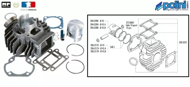 Kit Cylindre Piston Segments Axe Ø45 Polini  Polini Yamaha Chappy 50 166.0050