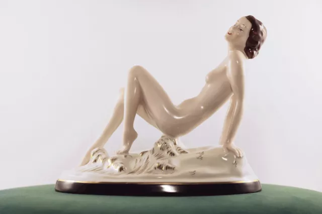 Porcelain figurine Royal Dux Elly Strobach Czechoslovakia nude figurine art deco