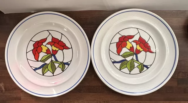 Metlox Poppy Trail, Moulin Rouge, 2 Dinner Plates, Stained Glass Look, 10 1/2"