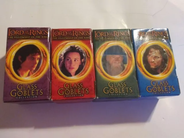 NEW IN BOX Complete Set 4 Lord of the Rings Light Up Collect Glass Goblets 2001