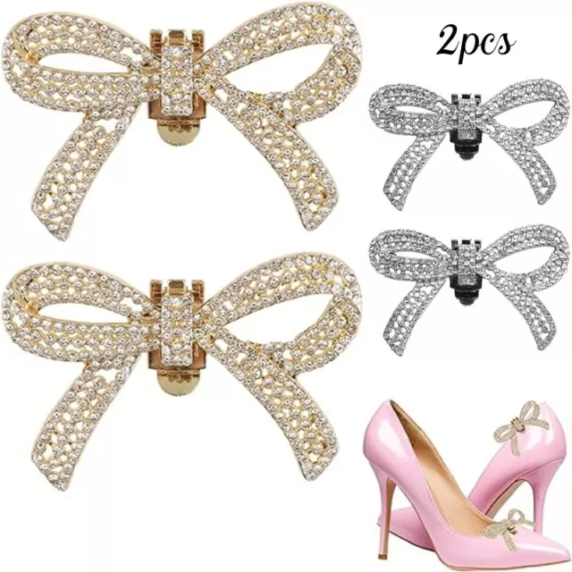 2pcs Charm Crystal Rhinestone High Heels Shoe Clips, Elegant Bow Shoe Decoration