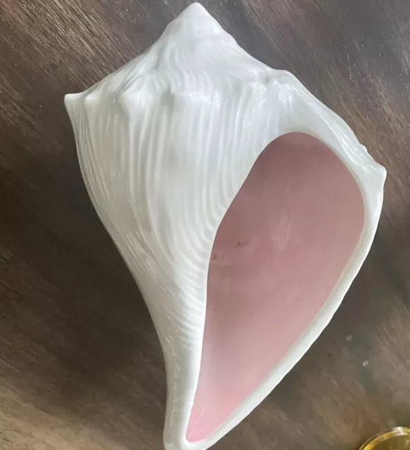 Pink And White Large Conch Atlantic Shell Ceramic Planter Dish Bowl