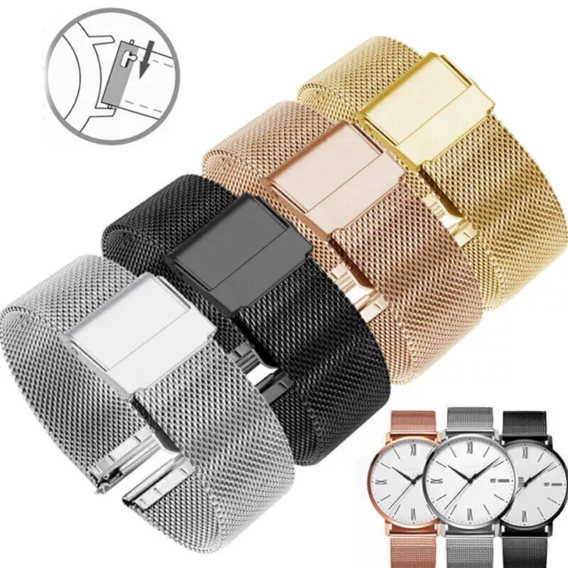 3mm Thickness Watch Strap Band Stainless Steel Mesh Bracelet 12-24mm E5U0