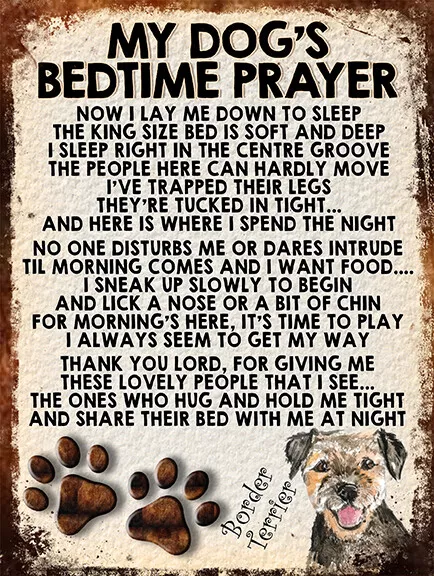 My Dog's Bedtime Prayer Retro Style Metal Tin Sign/Plaque Border Terrier Theme