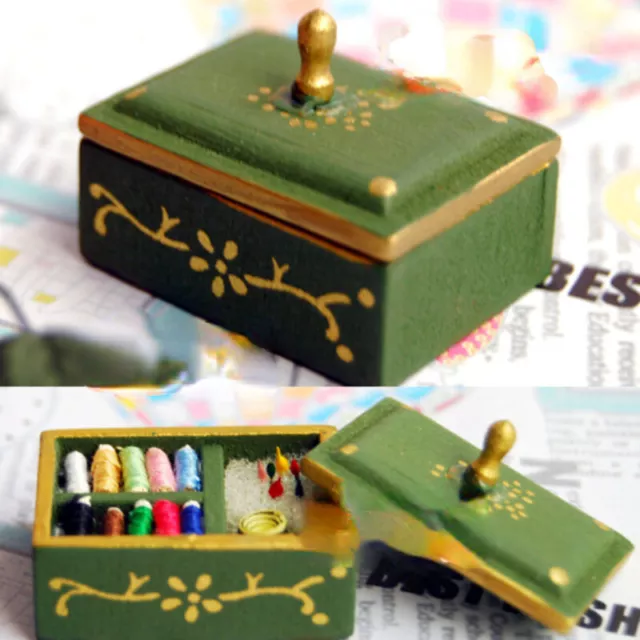 1:12th Scale Dolls House Miniature Vintage Sewing Box Victoria Storage Tailor