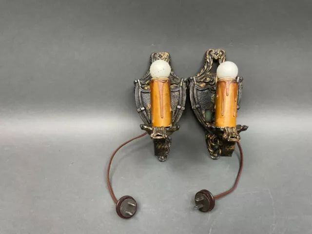 Antique Pair Wall Mount Sconce Light Fixture Cast Iron Light Fixtures Ornate