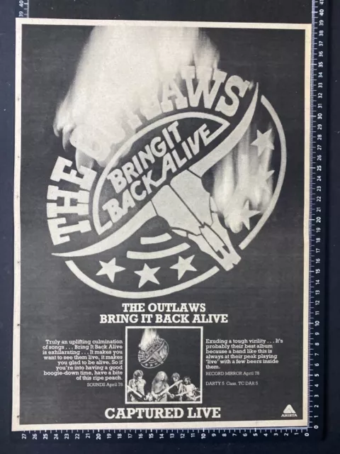 The Outlaws - Bring It Back Alive - 1978 Advert Poster A3 Size L107