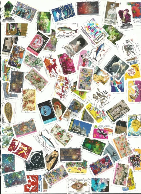 lot 130 timbres adhésifs  oblitérés   tous différents aucun doubles à saisir