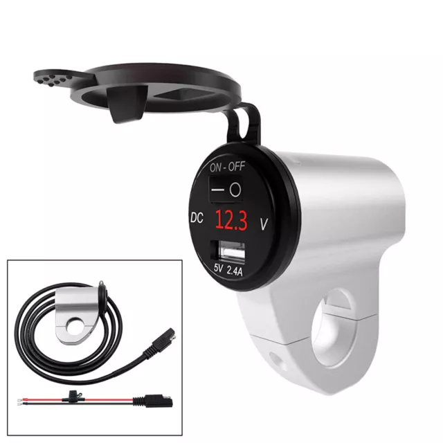 Silber CNC Motorrad USB Ladegerät Steckdose Voltmeter SAE Stecker Universal 12V