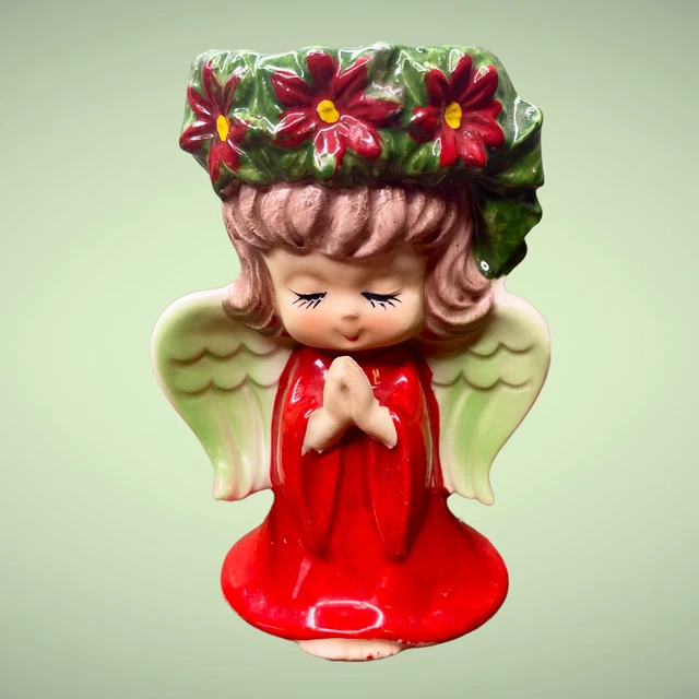 Vintage Lefton Praying Angel Candle Holder Figurine Japan 4" Tall Christmas