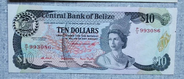 BELIZE 10 Dollars 1987 P-48a EF+
