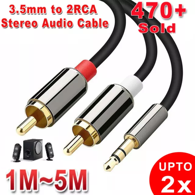 2 Rca Male Plug To 3.5Mm Female Aux Audio Headphone Jack Converter Adapter Cable