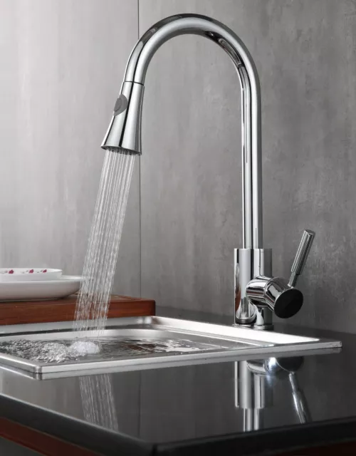 Moderner Monoblock Küchenmischer Wasserhahn mit herausziehbarem Schlauch Spray Einzelhebel Chrom 2