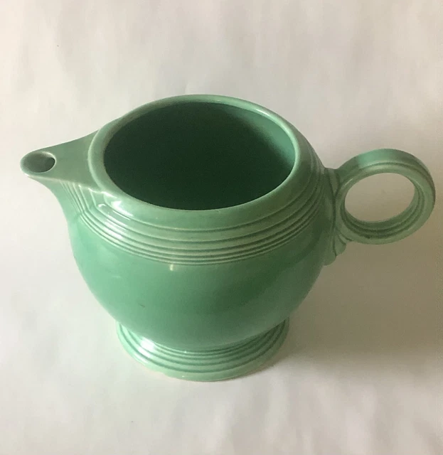 Vintage Green Fiesta Ware Jug Pitcher Unusual Circle Shaped Handle Midcentury