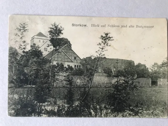 Storkow (Mark) Blick auf Schloß und alte Burgmauer, Ansichtskarte um 1916