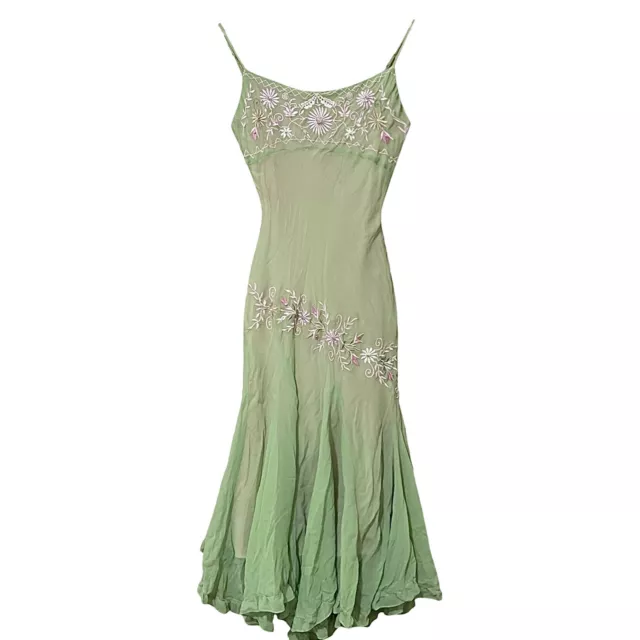 BETSEY JOHNSON | Vintage Y2K Green & Pink Flower Fairy Ruffle Maxi Formal Gown